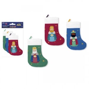 bismark pack de 3 calcetines decorativos reyes magos con cinta para colgar