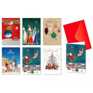 bismark pack de 24 tarjetas de felicitacion navideña con sobre rojo tamaño tarjeta 11.5x17cm diseños variados con brillo