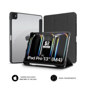 subblim funda exclusiva para ipad pro 13" m4 2024 cierre magnetico bordes reforzados 2 posiciones de soporte color negro/transparente
