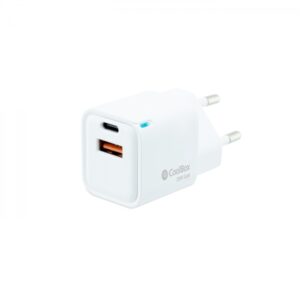 coolbox cargador de pared 20w qc3.0 + pd usb a + usb c carga rapida tecnología gan color blanco