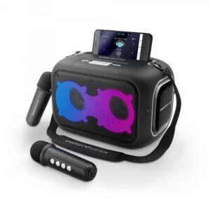 energy sistem karaokestar altavoz 60w bluetooth 5.4 true wireless ipx4 8h autonomia luces led 2 microfonos inalambricos reproductor mp3 color negro