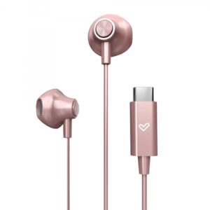 energy sistem easypods auriculares de boton sonido hd conexion tipo c microfono integrado control de reproduccion cable 120 cm packaging reciclado color rosa