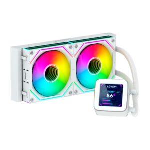 abysm oceanic lcd 240 argb kit de refrigeracion liquida 2 ventiladores de 120mm iluminacion argb pantalla lcd 2.8" bomba 2500rpm tubos de 350mm color blanco formato bulk