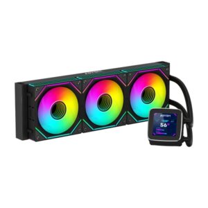 abysm oceanic lcd 360 argb kit de refrigeracion liquida 3 ventiladores de 120mm iluminacion argb pantalla lcd 2.8" bomba 2500rpm tubos de 380mm color negro