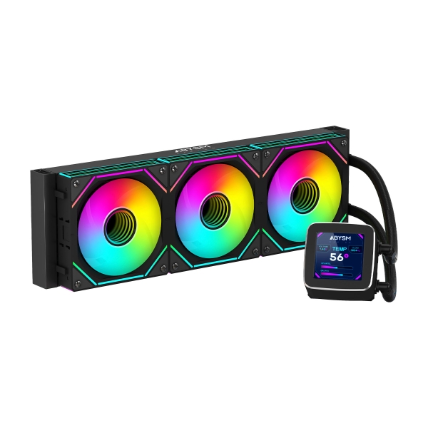 abysm oceanic lcd 360 argb kit de refrigeracion liquida 3 ventiladores de 120mm iluminacion argb pantalla lcd 2.8" bomba 2500rpm tubos de 380mm color negro
