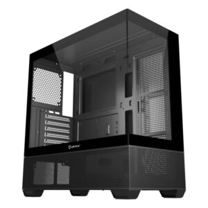unykach revelat black caja atx, micro atx, itx frontal y lateral de vidrio templado 3.5", 2.5" usb a 3.0, usb c y audio hd soporta refrigeracion liquida