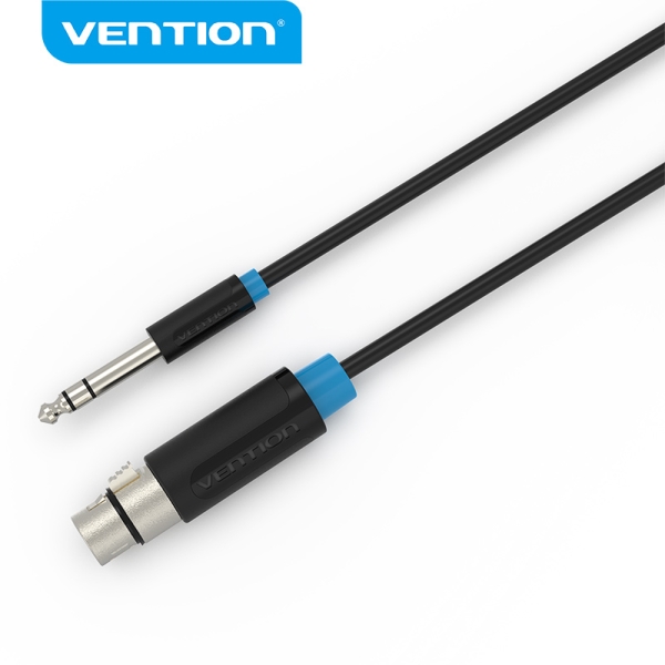 vention cable de audio jack 6.5mm a xlr conector estereo material pvc resistente alta calidad de sonido color negro
