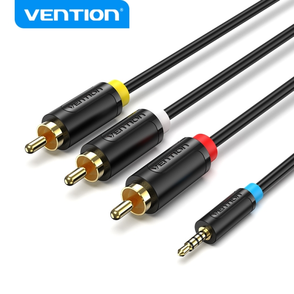 vention cable jack 2.5 mm a 3 rca conexion versatil compatible con tv antiguas color negro