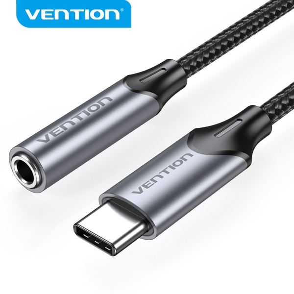 vention usb c a jack 3.5mm dac 5 sonido alta fidelidad chip audio profesional compatibilidad universal color gris
