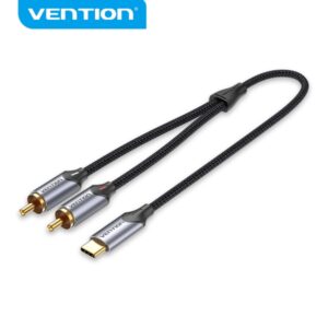 vention cable usb c a 2 rca cancelacion de ruido hi fi blindaje multiple chip de audio jieli ac1297a color gris