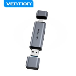 vention lector de tarjetas 2 in 1 usb 3.0 a+c aluminio metalizado soporta sd/tf capacidad 512gb lectura dual color gris