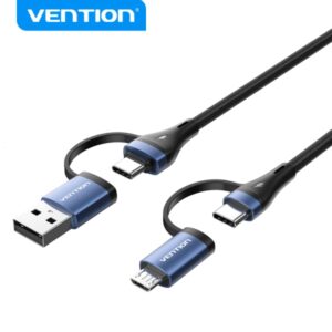 vention cable 4 en 1 usb c carga rapida 100w transferencia 480 mbps chip e marker construccion trenzada duradera color negro