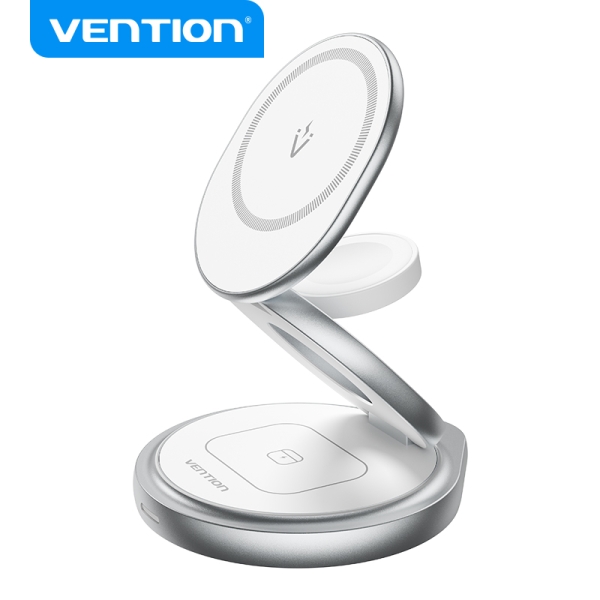 vention soporte de cargador inalambrico 3 en 1 con magsafe carga rapida rotacion 360° proteccion de ocho capas color blanco