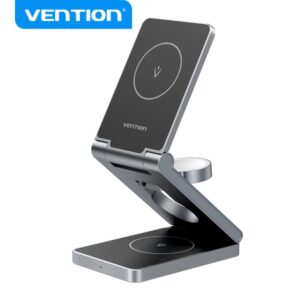 vention soporte cargador inalambrico 3 en 1 magsafe carga rapida 15w plegable 180° color negro