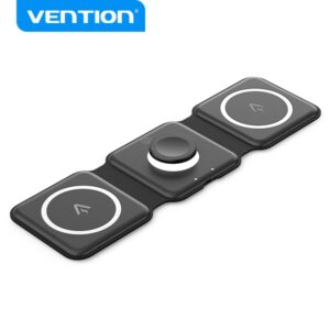 vention fgg plataforma de carga inalambrica 3 en 1 con magsafe carga rapida 15w luz nocturna led color negro