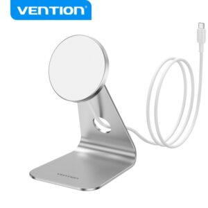 vention cargador inalambrico usb c aleacion de aluminio potencia 15w/10w/7.5w/5w color plata