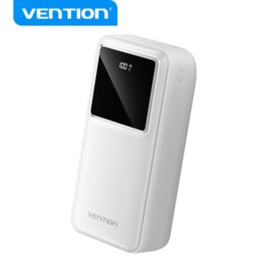 vention powerbank 30000mah carga rapida 22.5w usb c/usb a/micro usb pantalla led ligero y seguro color blanco