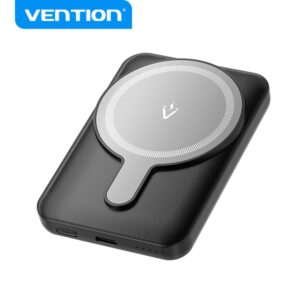 vention powerbank 5000mah magnetico inalambrico usb c dual carga rapida 20w display luminoso color negro