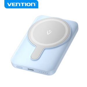vention powerbank 5000mah magnetico inalambrico usb c dual carga rapida 20w display luminoso color azul