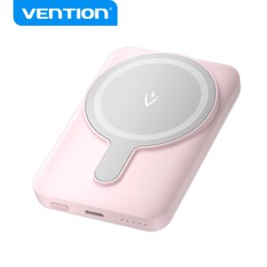 vention powerbank 5000mah magnetico inalambrico carga rapida 20w usb c dual display luminoso color rosa
