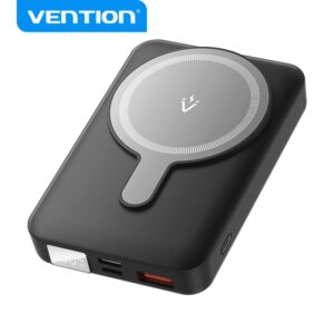 vention powerbank inalambrico magnetico 10000 mah pantalla led carga rapida 22.5 w usb c/lightning/usb a color negro