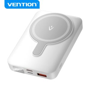 vention powerbank inalambrico magnetico 10000 mah pantalla led carga rapida 22.5 w usb c/lightning/usb a color blanco