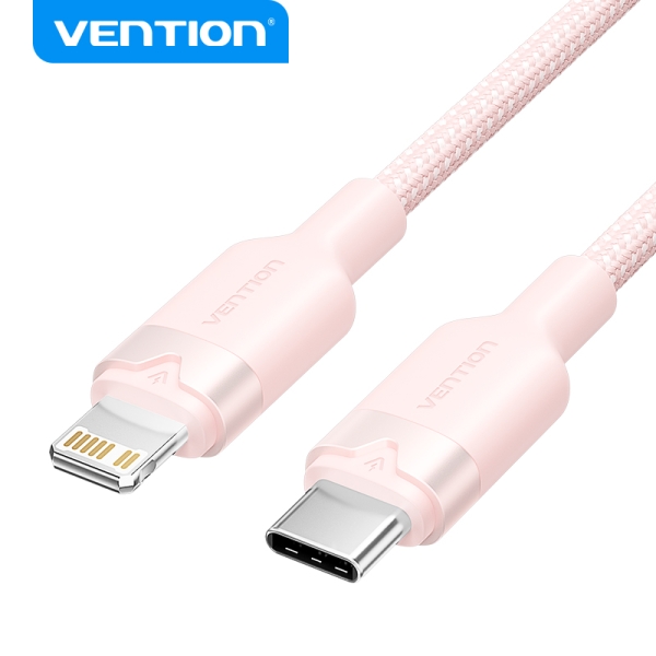 vention cable de carga usb c/lightning aluminio trenzado 480mbps 3a 27w max 2m color rosa