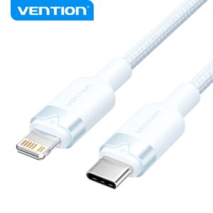 vention cable de carga usb c/lightning aluminio trenzado 480mbps 3a 27w max 2m color azul