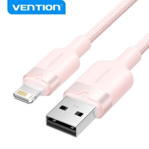 vention cable de carga usb a/lightning aluminio y algodon trenzado transferencia 480mbps alimentacion 2.4a color rosa