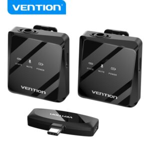 vention microfono clip inalambrico usb c calidad de audio 32 khz latencia 20 ms bateria 26h rango 50m cancelacion de ruido color negro