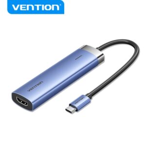 vention t6e hub usb c 5 en 1 transferencia 5 gbps pantalla 4k carga rapida 100w color azul