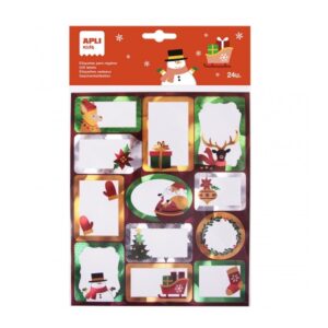 apli pack de 24 etiquetas adhesivas navideñas para regalos tamaños y diseños surtidos espacio para escribir