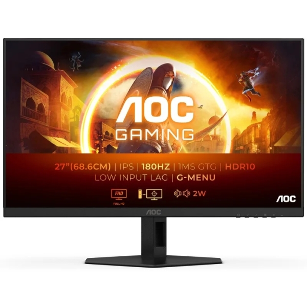 aoc g4 monitor 27" led fast ips fullhd 180hz hdr10 respuesta 1ms angulo de vision 178° altavoces incorporados hdmi, displayport, audio montaje vesa 100x100