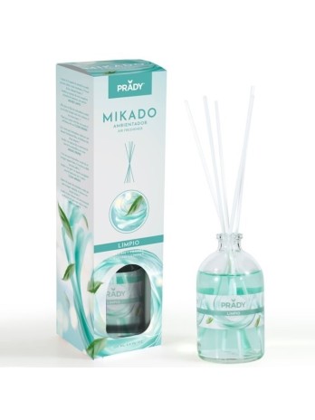 prady ambientador mikado limpio frasco de cristal 100ml y varitas difusoras