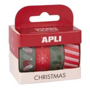 apli christmas pack con 4 cintas adhesivas de papel washi 15mmx10m tematica navideña 4 diseños diferentes decoracion y manualidades