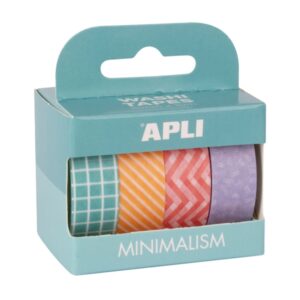 apli minimalism pack con 4 cintas adhesivas de papel washi 15mmx10m 4 diseños diferentes decoracion y manualidades