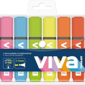 molin viva pack de 6 marcadores fluorescentes trazo entre 1 y 5mm tinta con base de agua colores surtidos