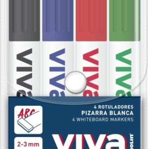 molin viva pack de 4 rotuladores para pizarra blanca punta redonda de fibra sintetica trazo 3mm tinta con base de alcohol colores surtidos