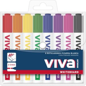 molin viva pack de 8 rotuladores para pizarra blanca punta redonda de fibra sintetica trazo 3mm tinta con base de alcohol colores surtidos