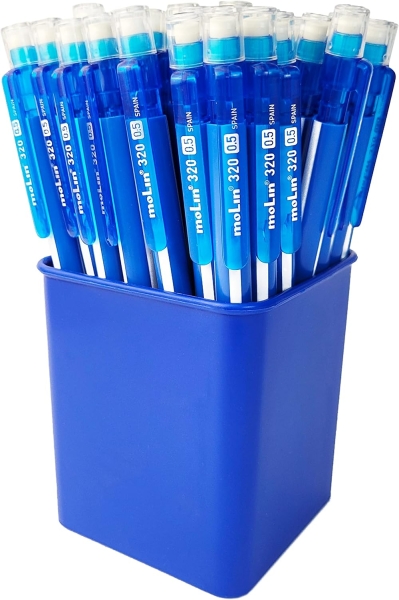 molin grafic 320 pack de 50 portaminas hb 0.5mm cuerpo triangular goma de borrar integrada color azul