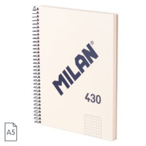 milan serie 1918 cuaderno espiral formato a5 cuadricula 5x5mm 80 hojas de 95 gr/m2 microperforado, 2 taladros color beige