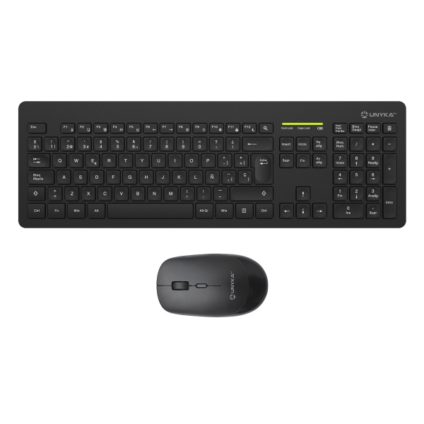 unykach mk212 pro slim wireless pack de teclado inalambrico slim 108 teclas de membrana + raton inalambrico 1600dpi, 3 botones, uso ambidiestro color negro