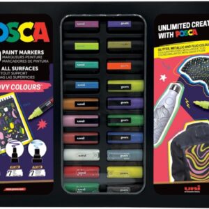 posca groovy colours maleta metalica con 20 marcadores de pintura surtido en color y trazo punta de poliester tinta pigmentada base agua resistente a la luz colores surtidos