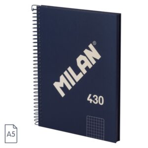 milan serie 1918 cuaderno espiral formato a5 cuadricula 5x5mm 80 hojas de 95 gr/m2 microperforado, 2 taladros color azul
