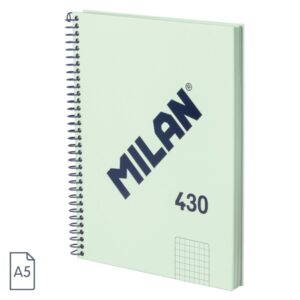 milan serie 1918 cuaderno espiral formato a5 cuadricula 5x5mm 80 hojas de 95 gr/m2 microperforado, 2 taladros color verde