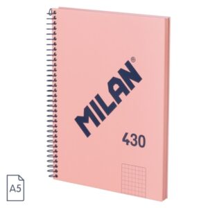 milan serie 1918 cuaderno espiral formato a5 cuadricula 5x5mm 80 hojas de 95 gr/m2 microperforado, 2 taladros color rosa