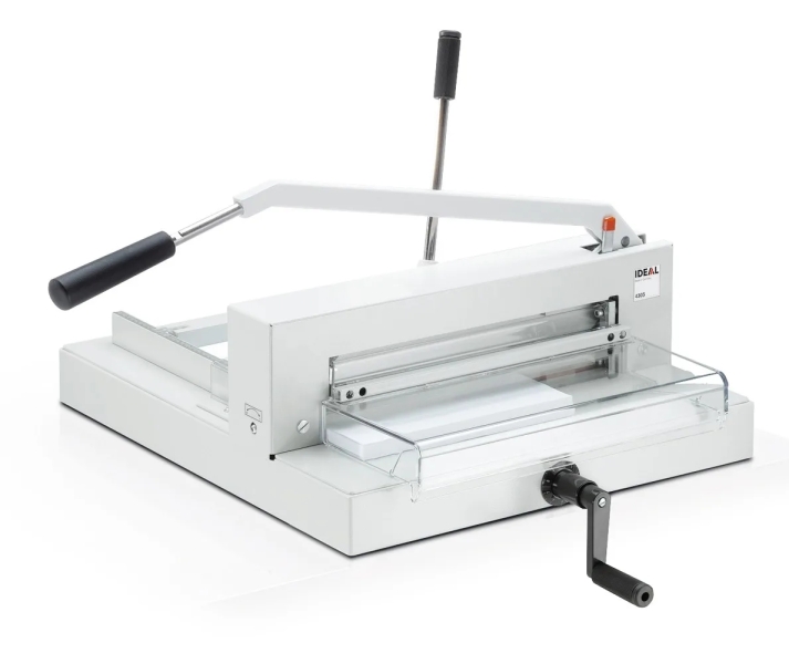 dhp ideal 4305 guillotina para gruesos de palanca con capacidad hasta 500 hojas (70 g/m²) hoja de acero aleman palanca con sistema de proteccion sistema de seguridad scs