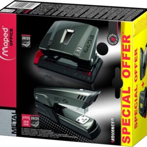 maped pack de grapadora metalica a3545 + taladro metalico a6203 grapa hasta 25 hojas a la vez admite grapas 24/6 y 26/6 perfora hasta 25 hojas color gris oscuro