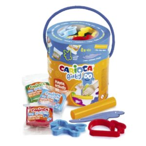 carioca baby do pack con 8 pastillas de pasta para modelar 40gr + 4 moldes + 2 herramientas practico bote con asa colores surtidos
