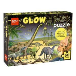 apli glow in the dark puzzle fluorescente de 60 piezas 6x6cm tematica dinosaurios efecto fluorescente que revela diseños ocultos poster para facilitar montaje recomendado para niños a partir de 4 años